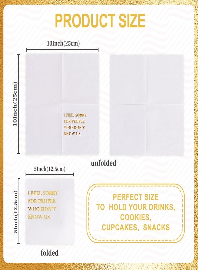 Vuzvuv 50 Pack Funny Quotes Cocktail Napkins - Humorous Party Disposable Paper Hand Napkins for Gatherings Get-Togethers Party Supplies Decorations Table Decor (5" Folded 2 Ply -Gold Foil White) - Image 2